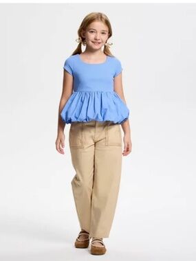 Owillo Girls' Short Sleeve Knit Bubble Hem Top. Sz L.